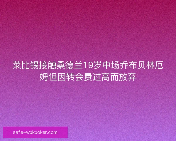 莱比锡接触桑德兰19岁中场乔布贝林厄姆但因转会费过高而放弃 莱比锡接触桑德兰19岁中场乔布贝林厄姆但因转会费过高而放弃